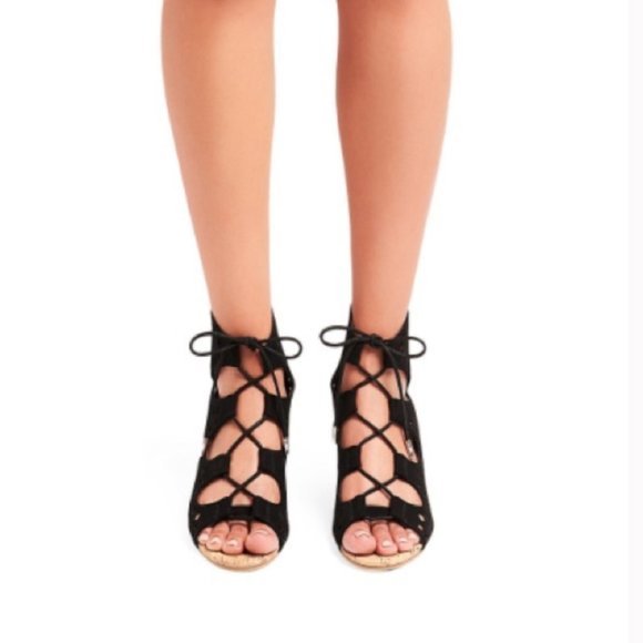 DV by Dolce Vita Shoes - DV Dolce Vita Black Lace up Cork Wedge Sandals 7.5